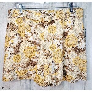 Maison d'Amelie Linen Blend Shorts Belted Cuffed Floral Womens 12 Beach Tropical